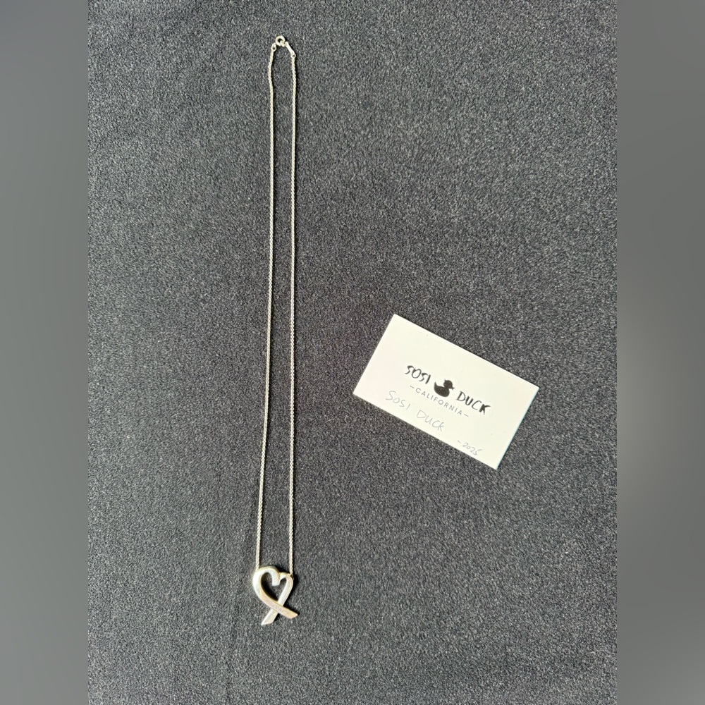 Tiffany & Co. Silver Paloma Picasso Loving Heart Pendant Necklace -LARGE - Picture 2 of 8